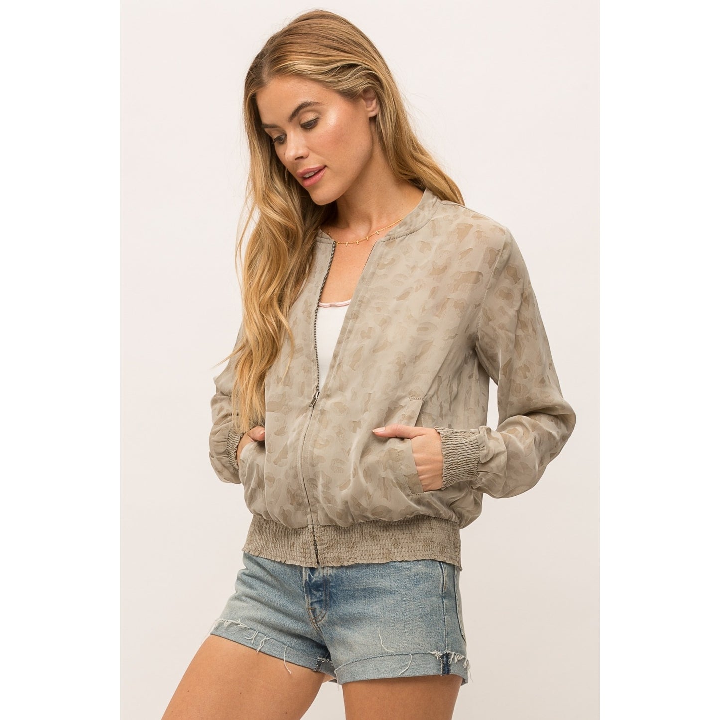 Mocha Jacquard Leopard Sheer Bomber Jacket - Wild Luxe Boutique