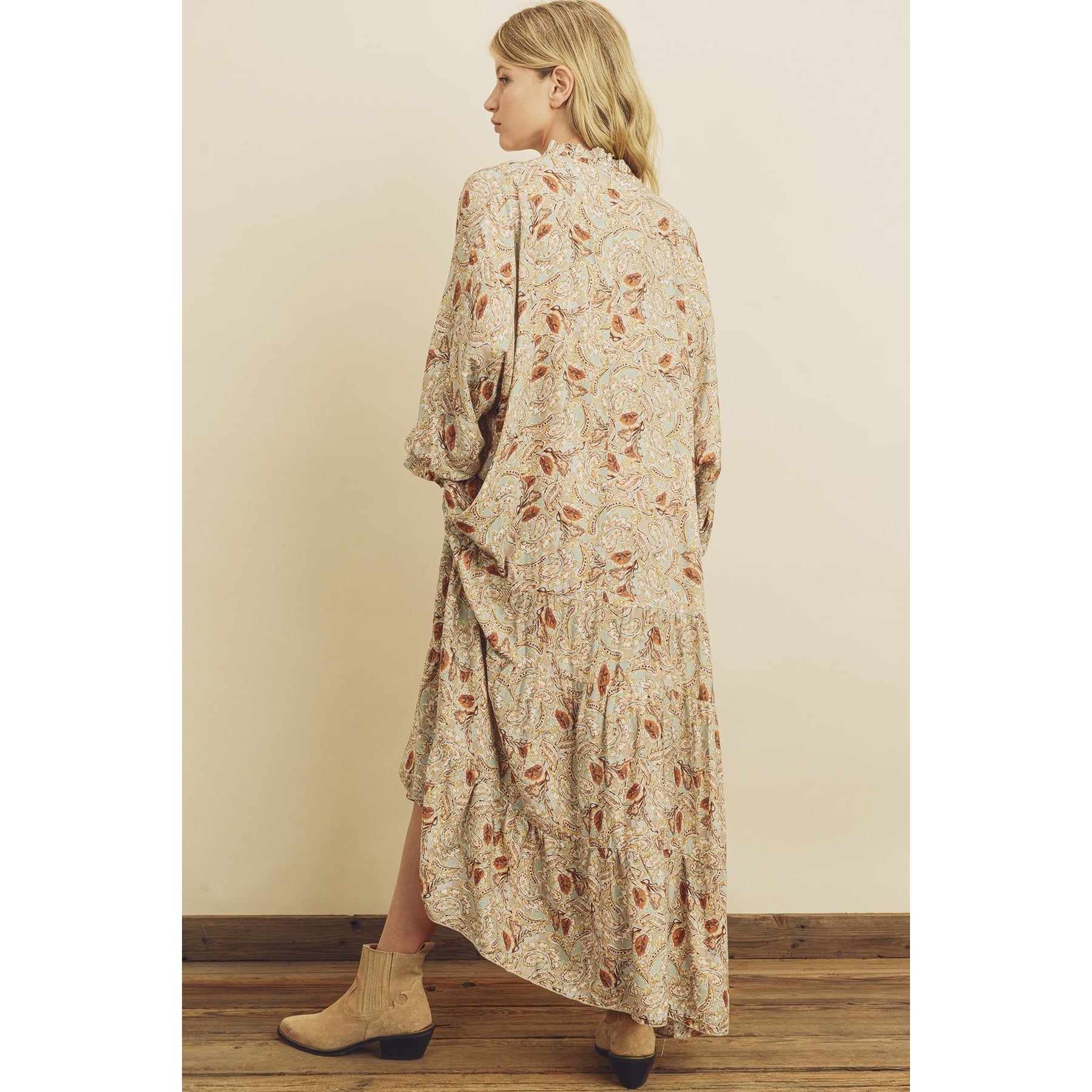 Sage Paisley Tiered Boho Maxi Dress - Wild Luxe Boutique