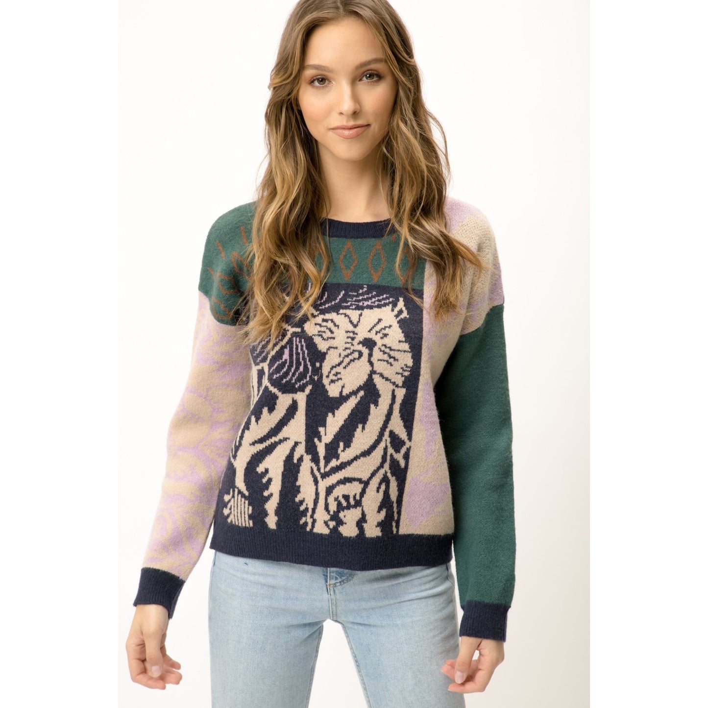 Floral Colorblock Navy Mix Sweater - Wild Luxe Boutique