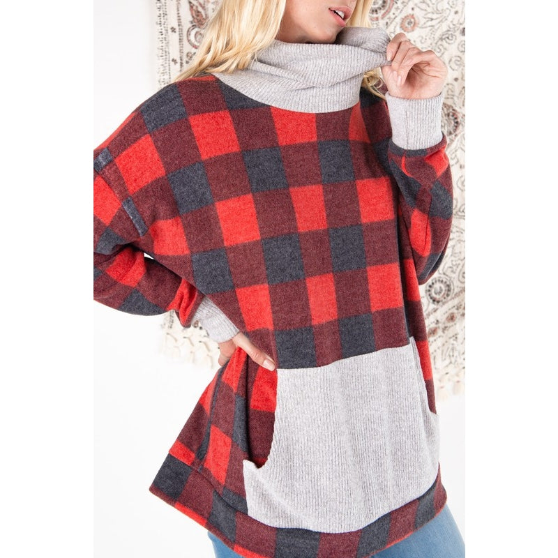 Oversized Buffalo Print Sweatshirt Top - Wild Luxe Boutique