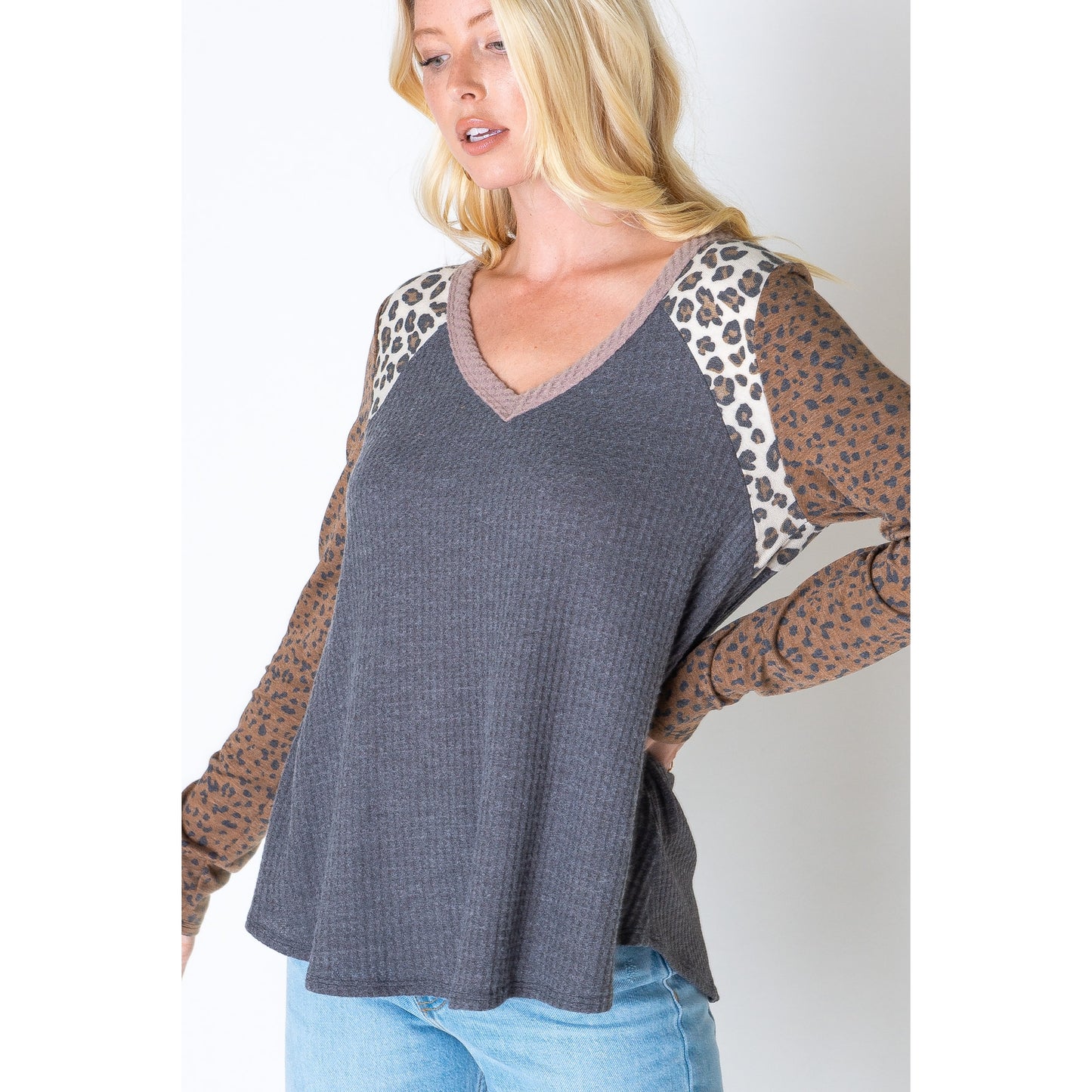 Animal Print Waffle Long Sleeve Top - Wild Luxe Boutique