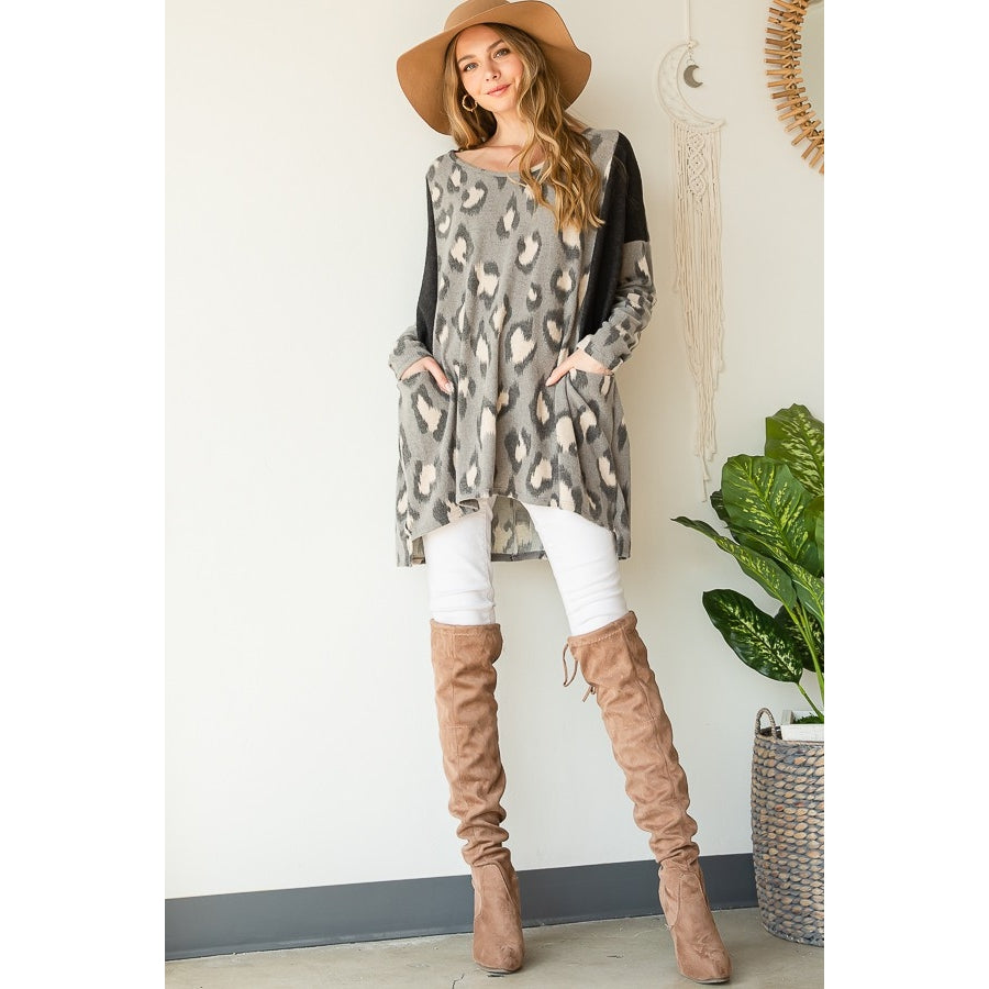 Leopard Print Contrast Tunic - Wild Luxe Boutique