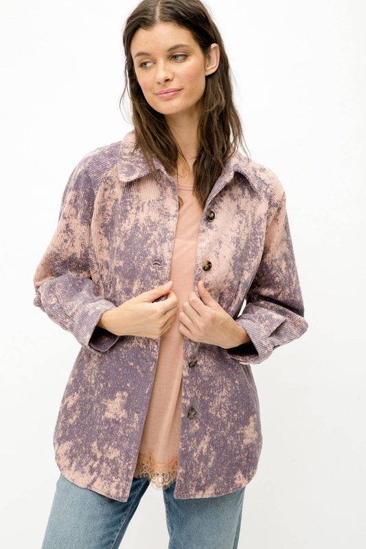 Tie Dye Dusty Lavender Corduroy Shirt Jacket