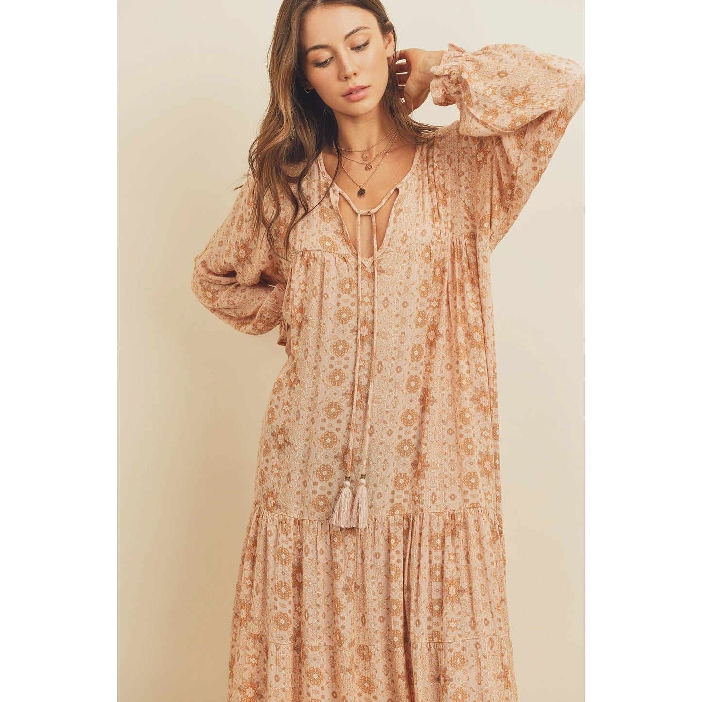 Mauve Ethnic Print Boho Flowy Maxi Dress - Wild Luxe Boutique