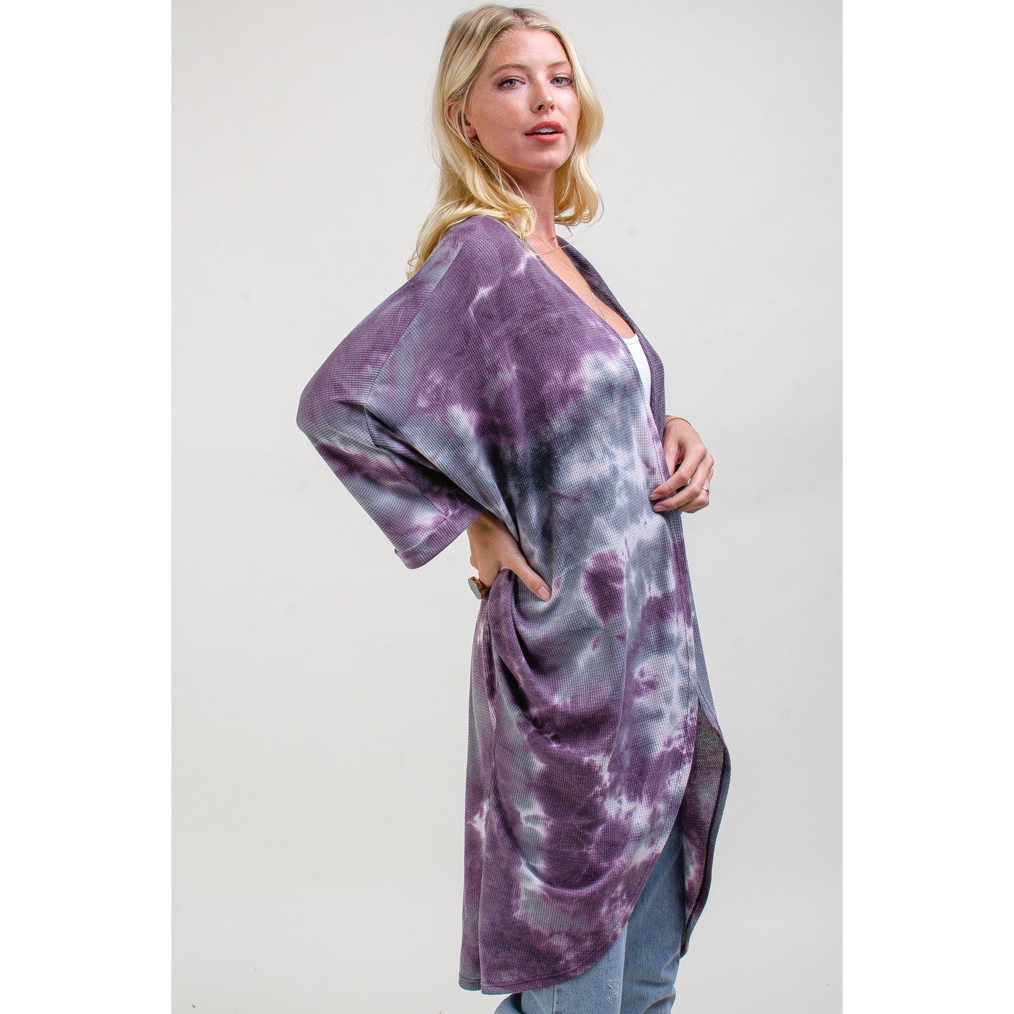 Purple Tie Dye Waffle Kimono - Wild Luxe Boutique