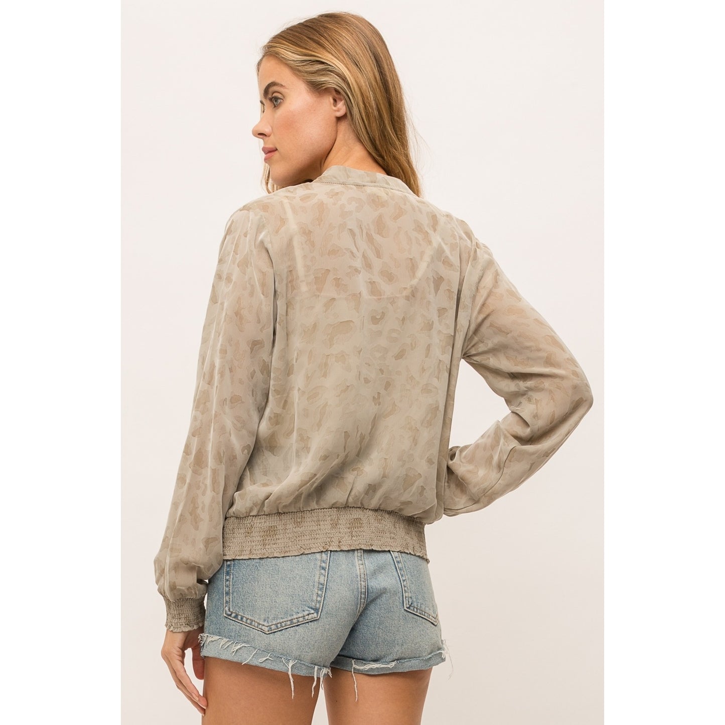 Mocha Jacquard Leopard Sheer Bomber Jacket - Wild Luxe Boutique