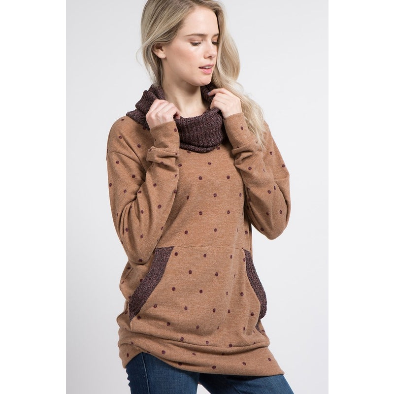 Polka-Dot Knit Cowl Neck Top - Wild Luxe Boutique