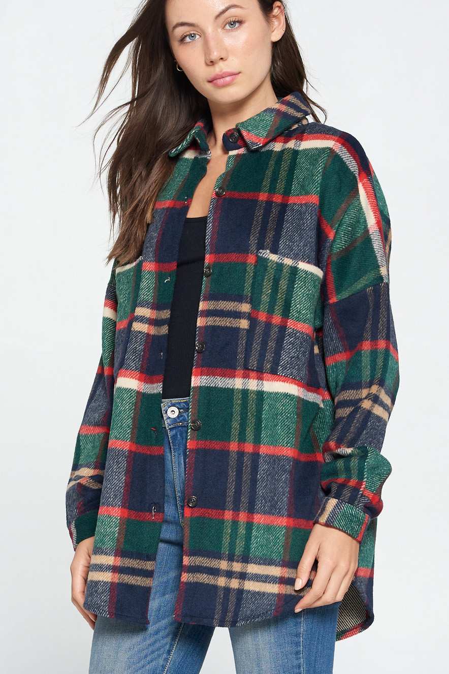 Navy / Green Plaid Shacket - Wild Luxe Boutique