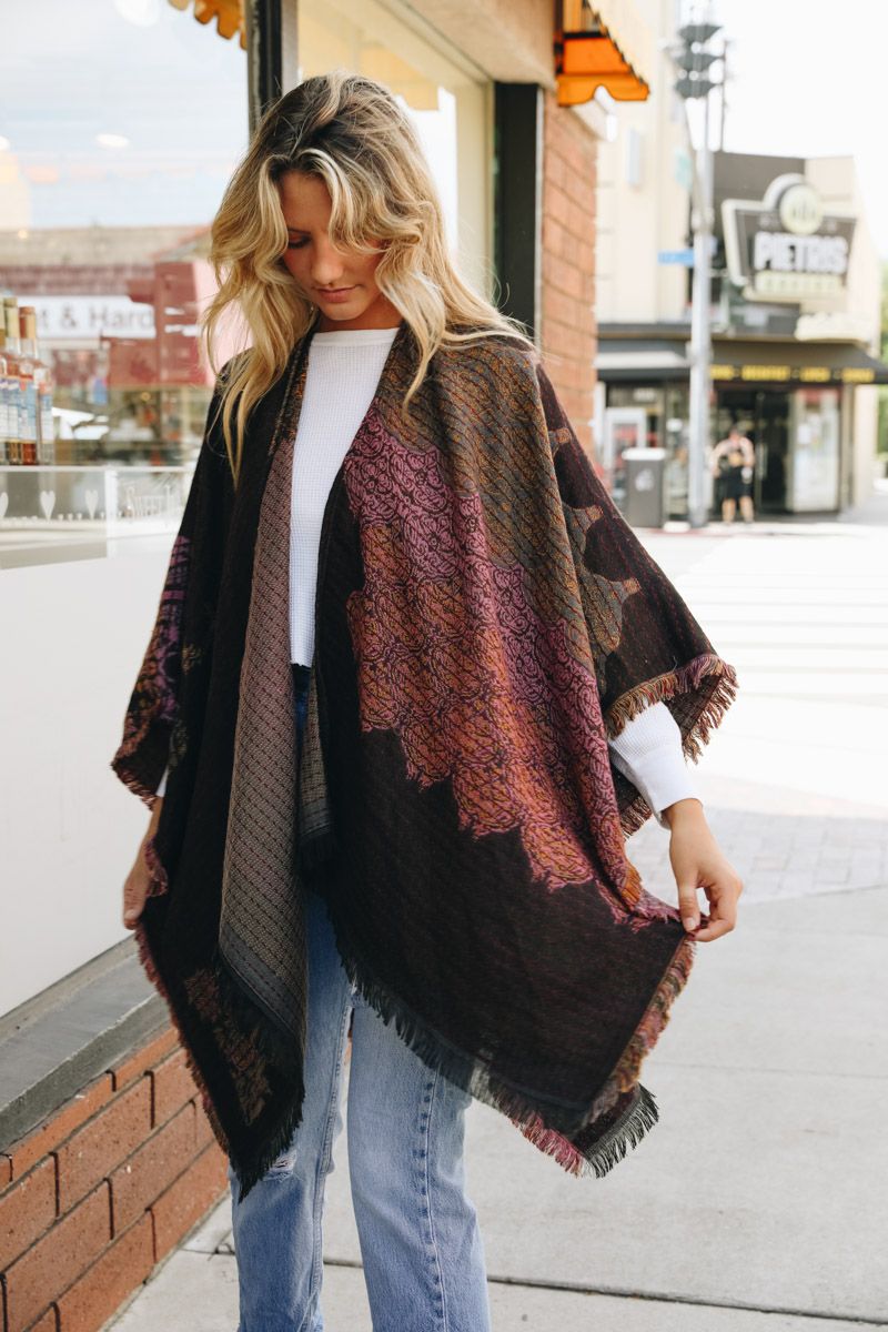 Black Floral Medallion Paisley Ruana - Wild Luxe Boutique