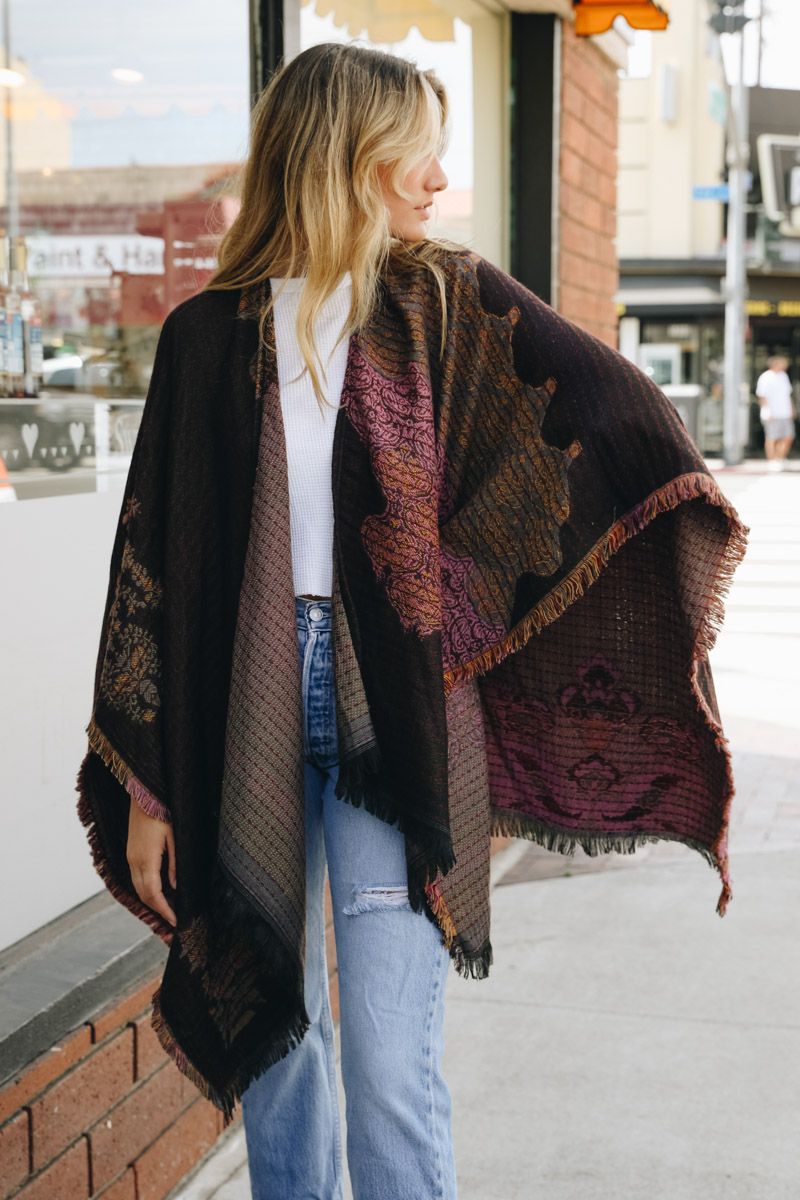 Black Floral Medallion Paisley Ruana - Wild Luxe Boutique