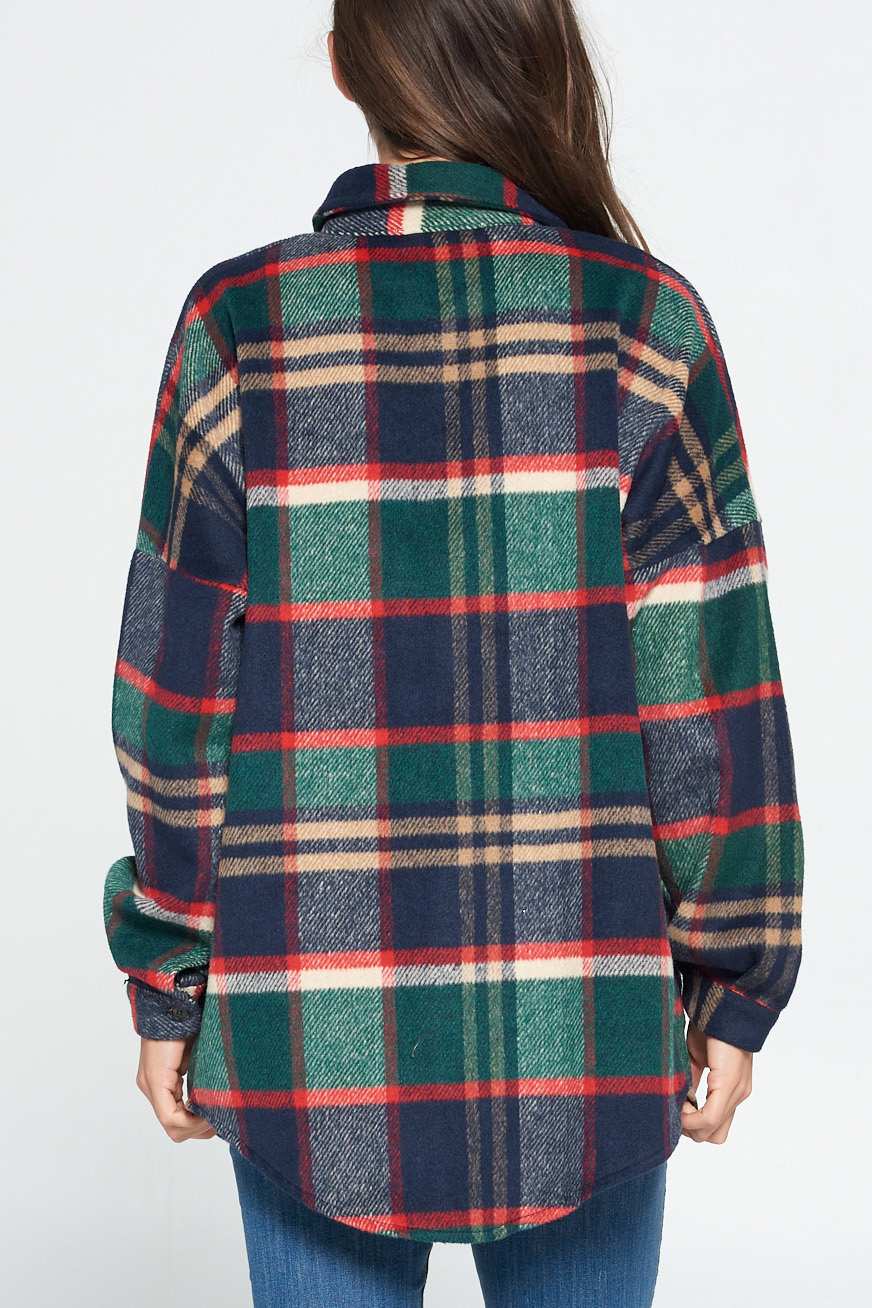 Navy / Green Plaid Shacket - Wild Luxe Boutique