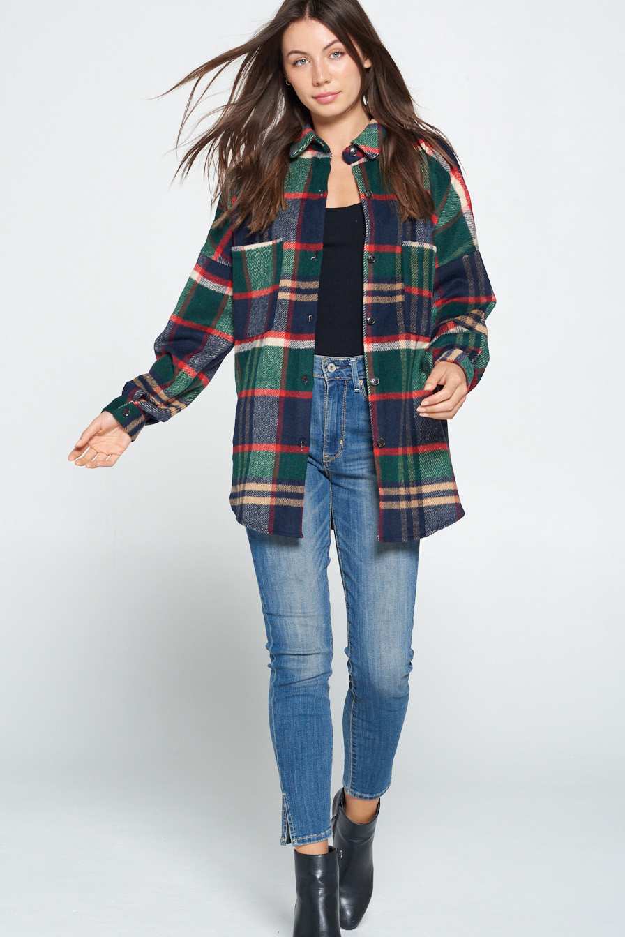 Navy / Green Plaid Shacket - Wild Luxe Boutique