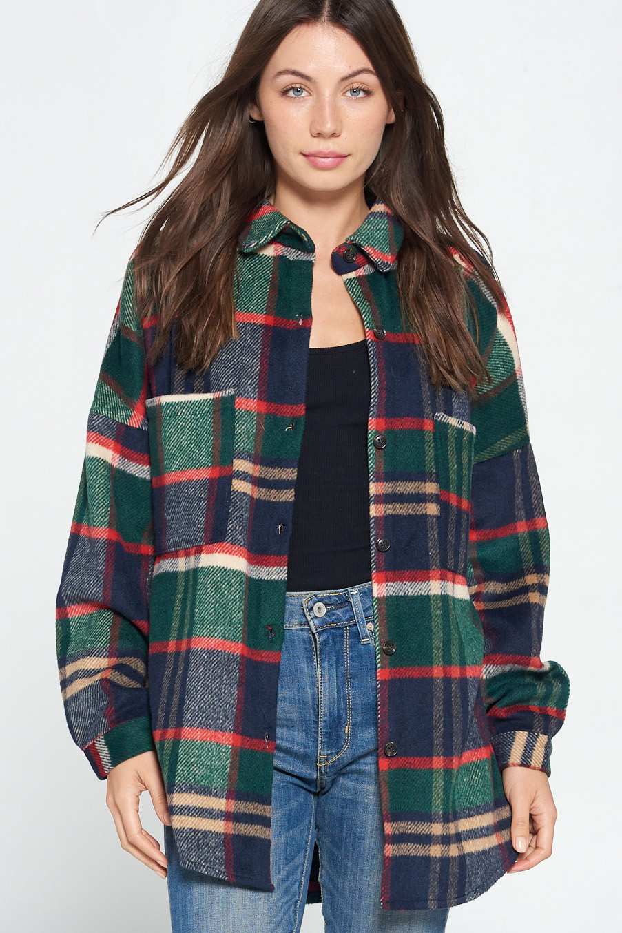Navy / Green Plaid Shacket - Wild Luxe Boutique