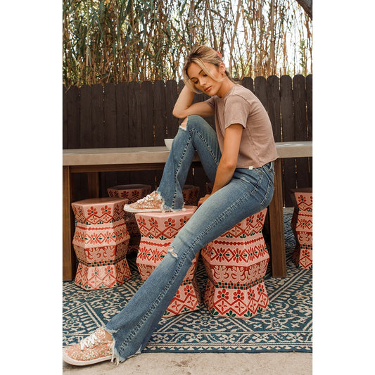 Serenity High Waisted Distressed Flare Jeans - Wild Luxe Boutique