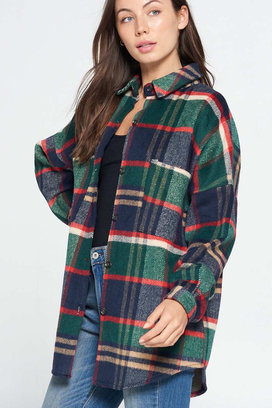 Navy / Green Plaid Shacket - Wild Luxe Boutique