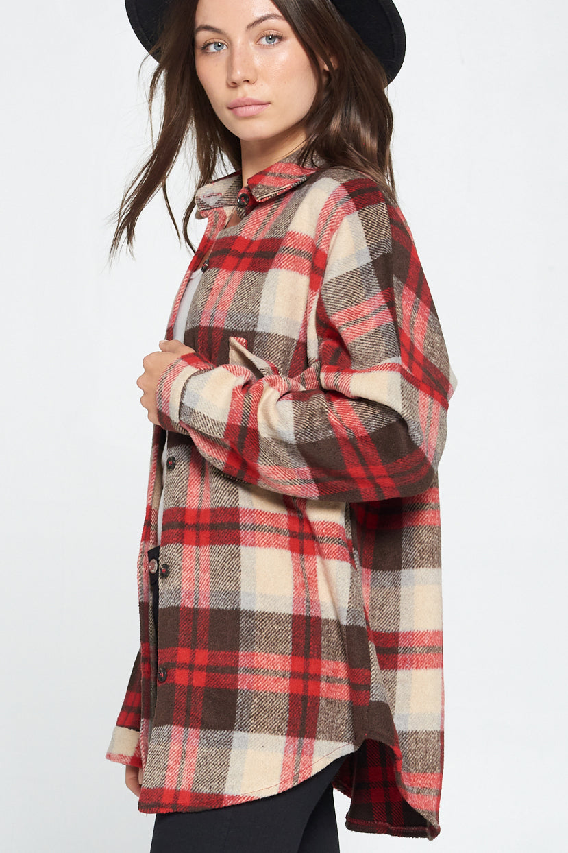 Red / Brown Plaid Shacket - Wild Luxe Boutique