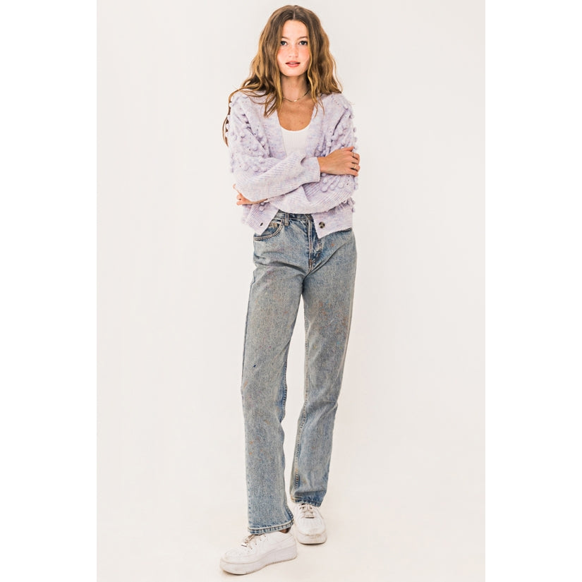 Cropped Pom Pom Lavender Cardigan Sweater - Wild Luxe Boutique
