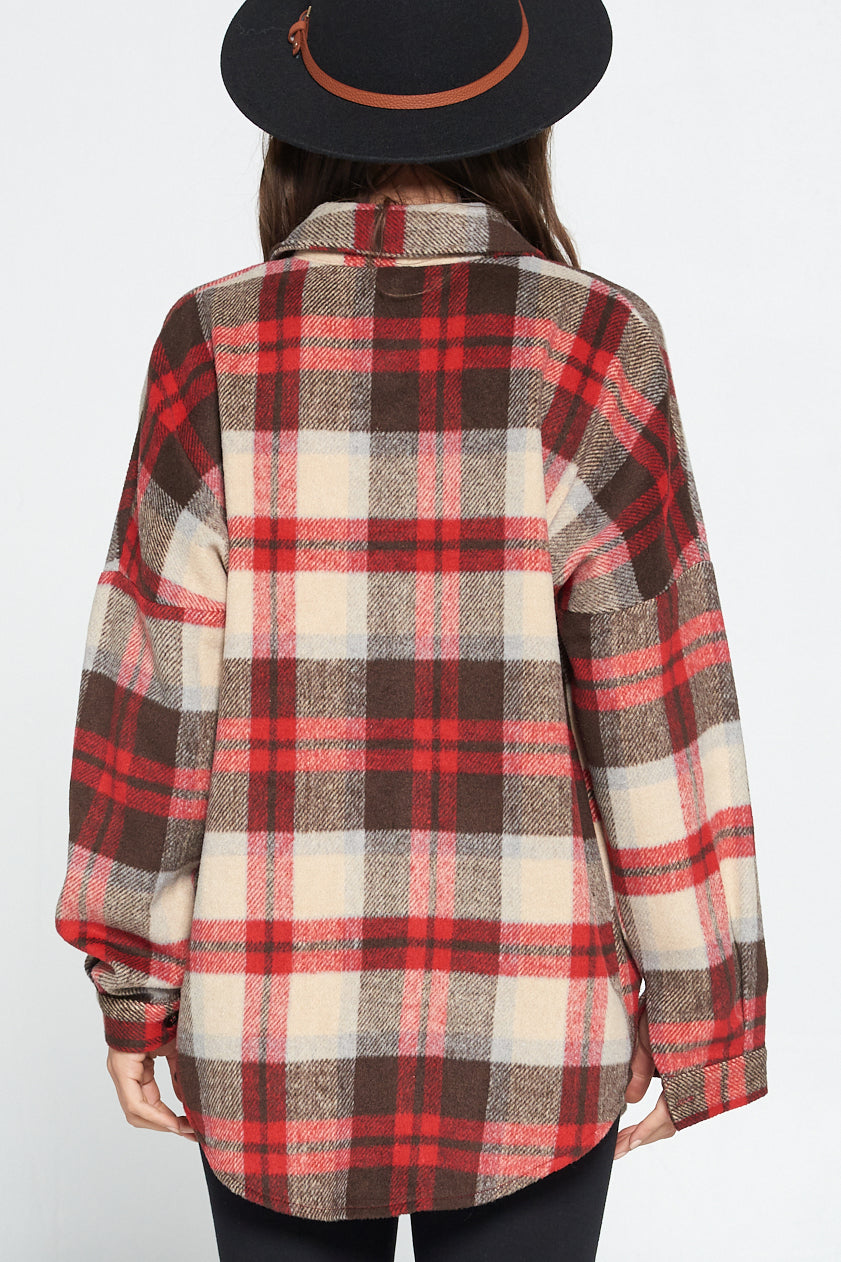 Red / Brown Plaid Shacket - Wild Luxe Boutique