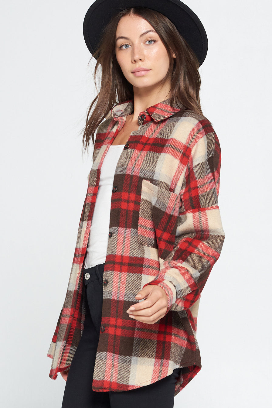 Red / Brown Plaid Shacket - Wild Luxe Boutique