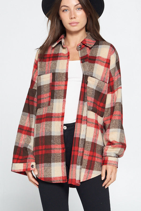 Red / Brown Plaid Shacket - Wild Luxe Boutique