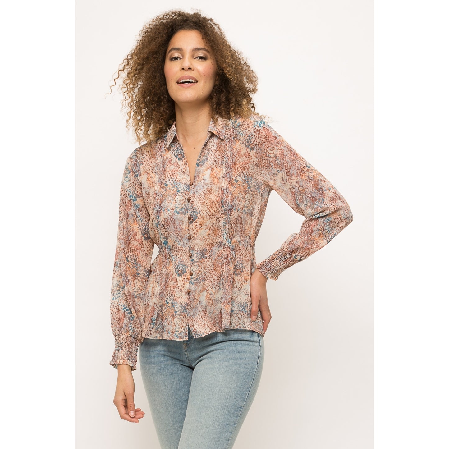 Snake Print Tie Back Pleated Shirt - Wild Luxe Boutique