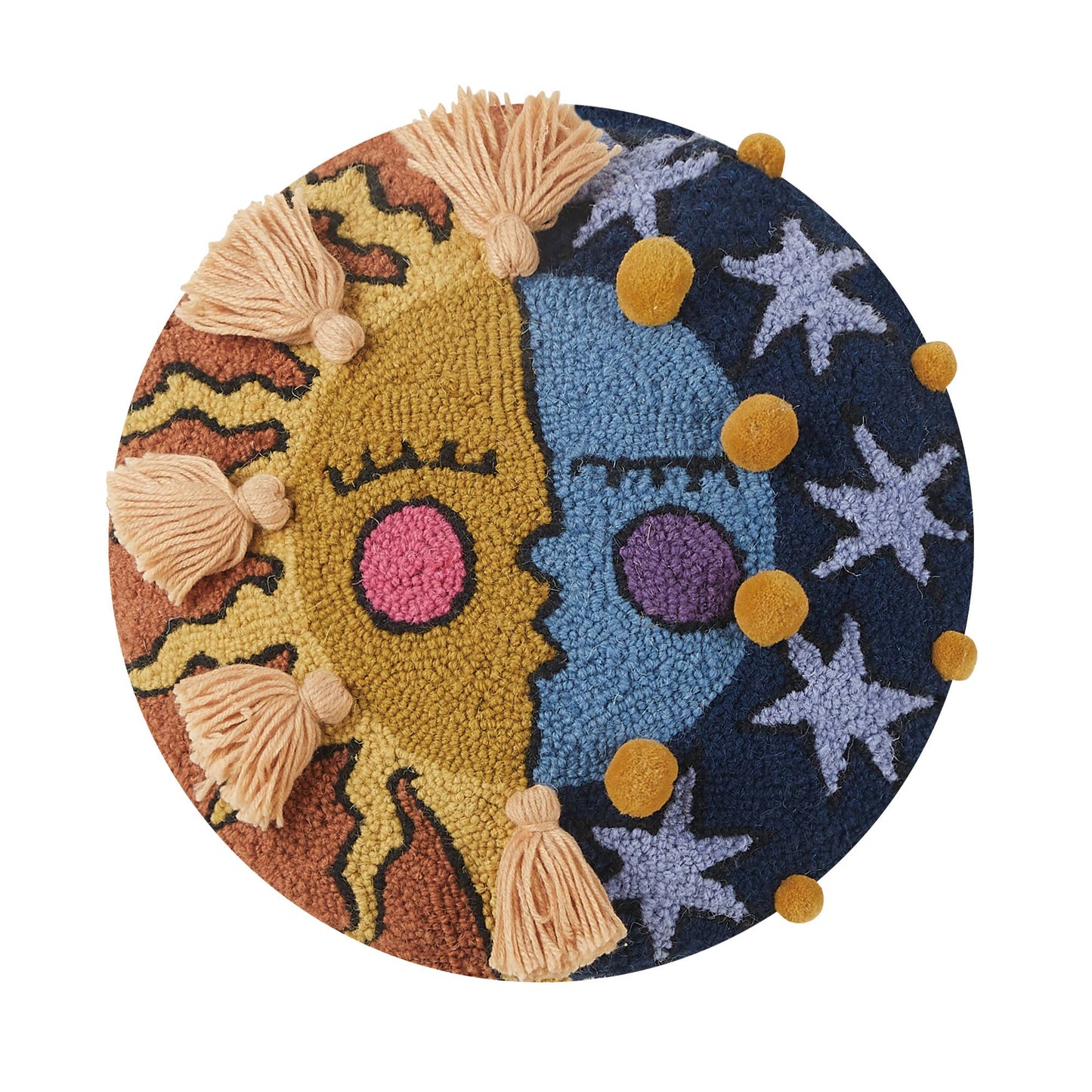 Day & Night W/Tassels & Pom Poms Hook Pillow