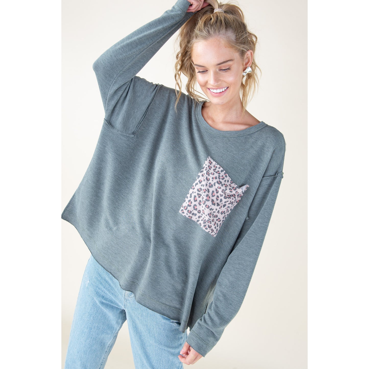 Olive Animal Print Pocket Top - Wild Luxe Boutique