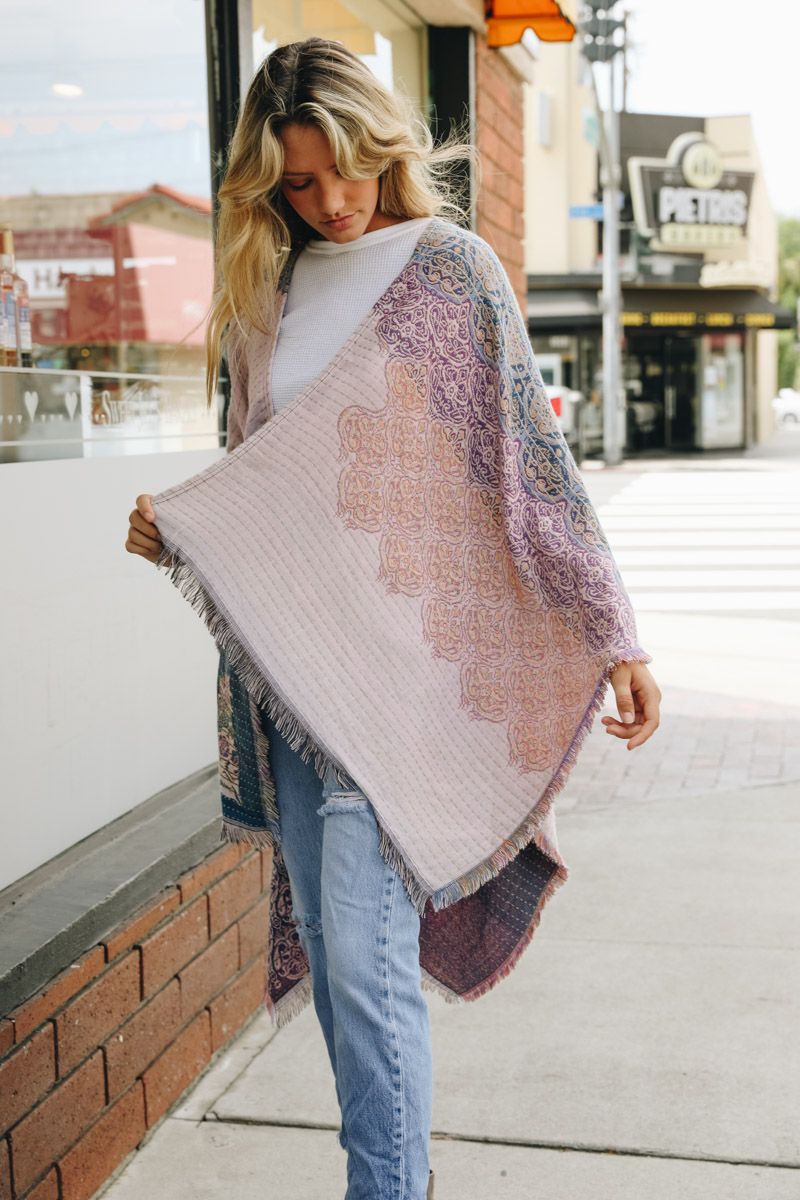 Lilac Floral Medallion Paisley Ruana - Wild Luxe Boutique