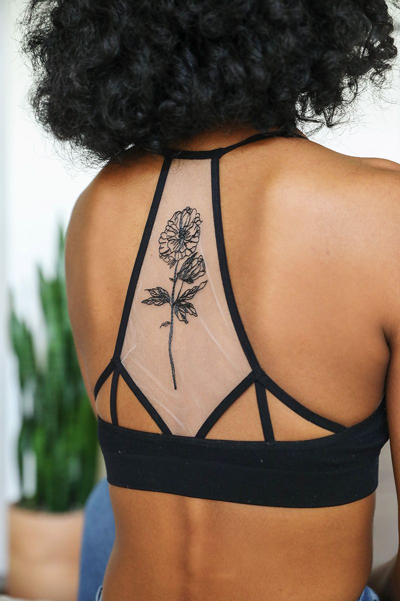 Black Flower Bloom Tattoo Mesh Bralette - Wild Luxe Boutique