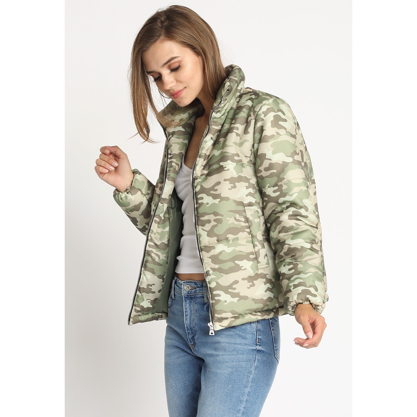 Camouflage puffer jacket best sale