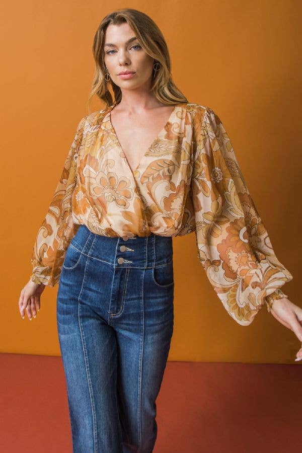Paisley & Leaves Balloon Sleeve Bodysuit