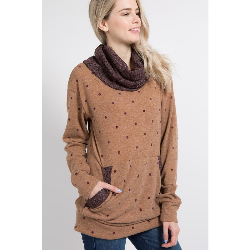 Polka-Dot Knit Cowl Neck Top - Wild Luxe Boutique