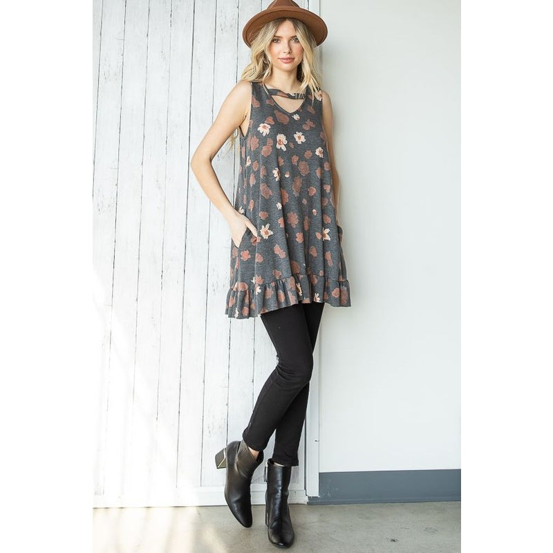 Floral Print Cut Out V-Neck Tunic - Wild Luxe Boutique