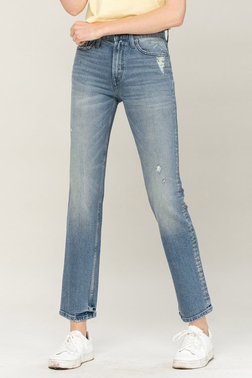 Savannah High Rise Distressed Slim Ankle Straight Denim - Wild Luxe Boutique