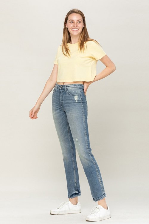 Savannah High Rise Distressed Slim Ankle Straight Denim - Wild Luxe Boutique