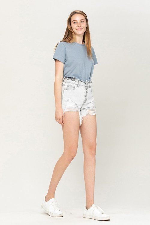 Aurora Super High Rise Distressed Raw Waistband Shorts - Wild Luxe Boutique