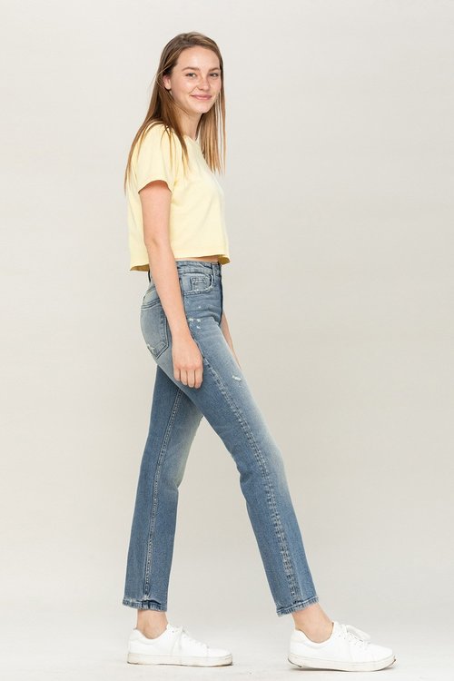 Savannah High Rise Distressed Slim Ankle Straight Denim - Wild Luxe Boutique
