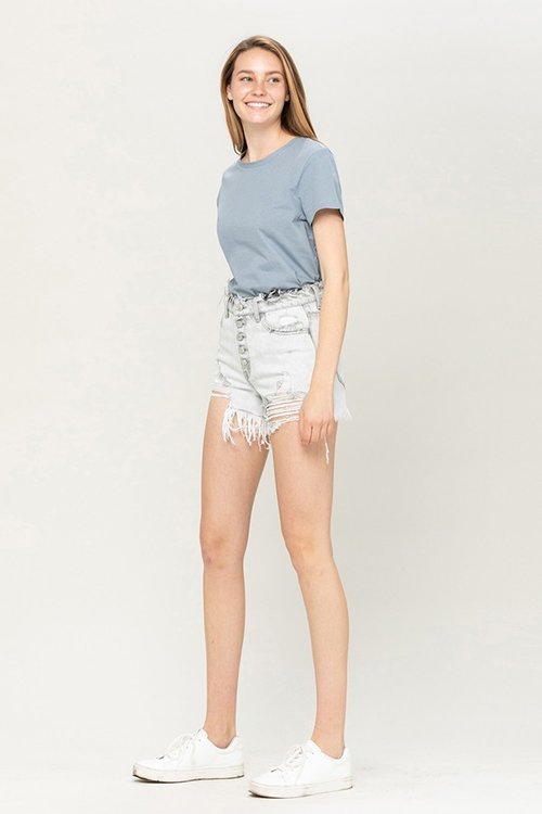Aurora Super High Rise Distressed Raw Waistband Shorts - Wild Luxe Boutique