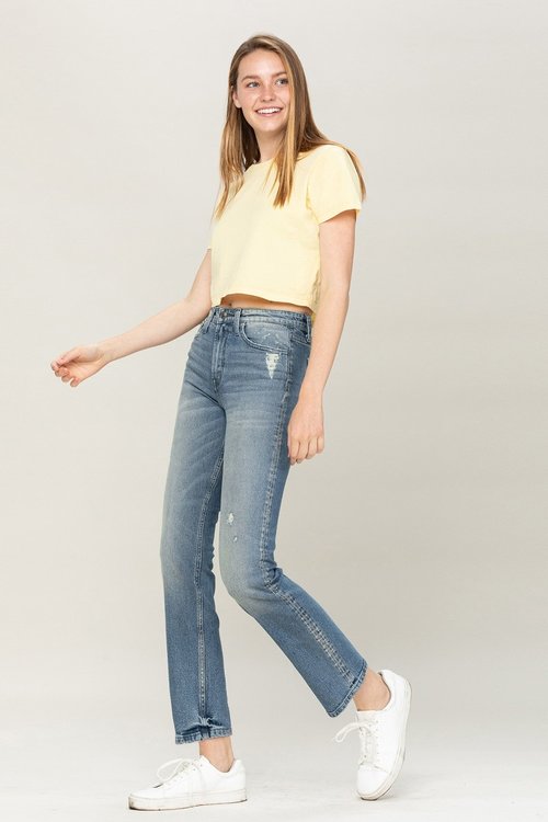 Savannah High Rise Distressed Slim Ankle Straight Denim - Wild Luxe Boutique