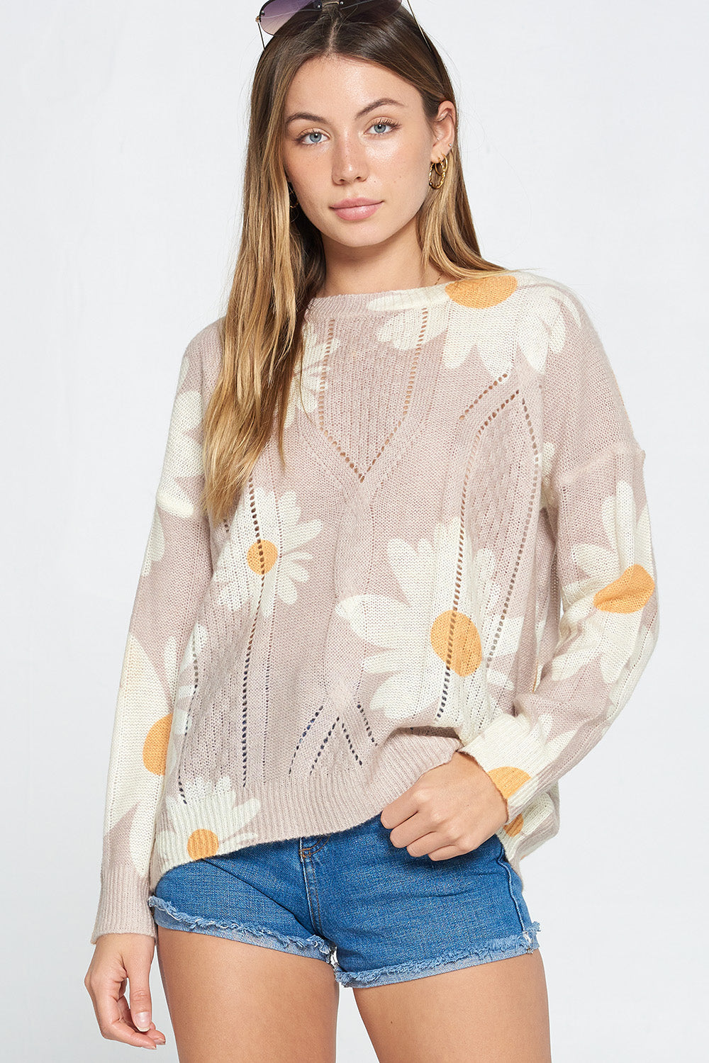 Floral Printed Crew Neck Loose Knit Sweater - Wild Luxe Boutique