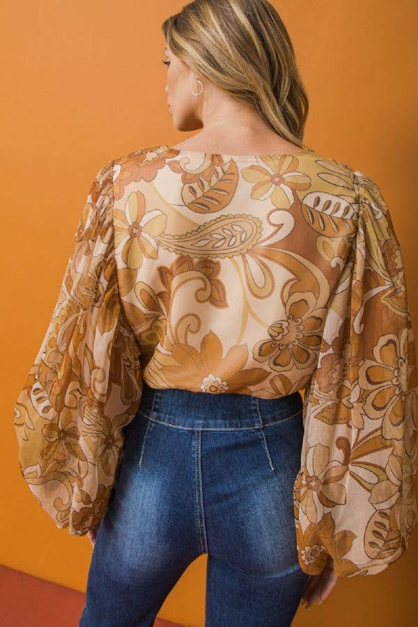 Paisley & Leaves Balloon Sleeve Bodysuit