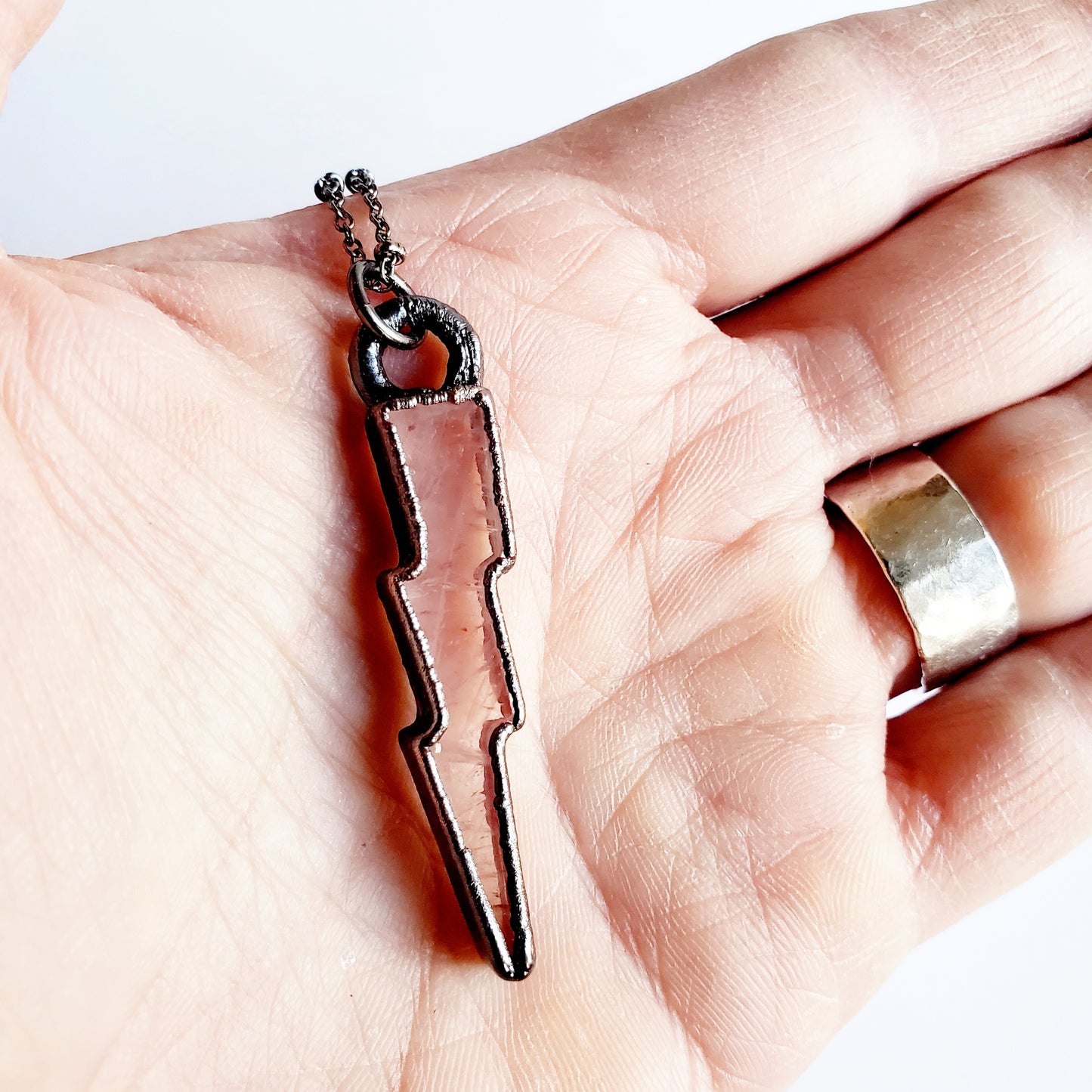 Rose Quartz Lightning Bolt Necklace - Wild Luxe Boutique