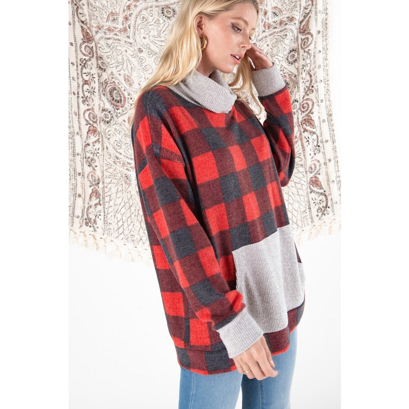 Oversized Buffalo Print Sweatshirt Top - Wild Luxe Boutique