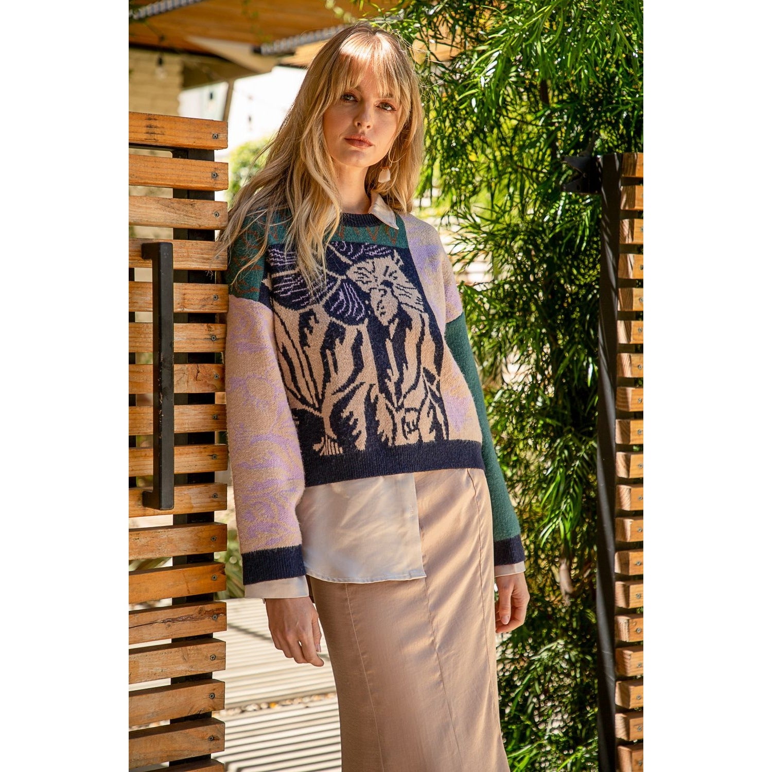 Floral Colorblock Navy Mix Sweater - Wild Luxe Boutique
