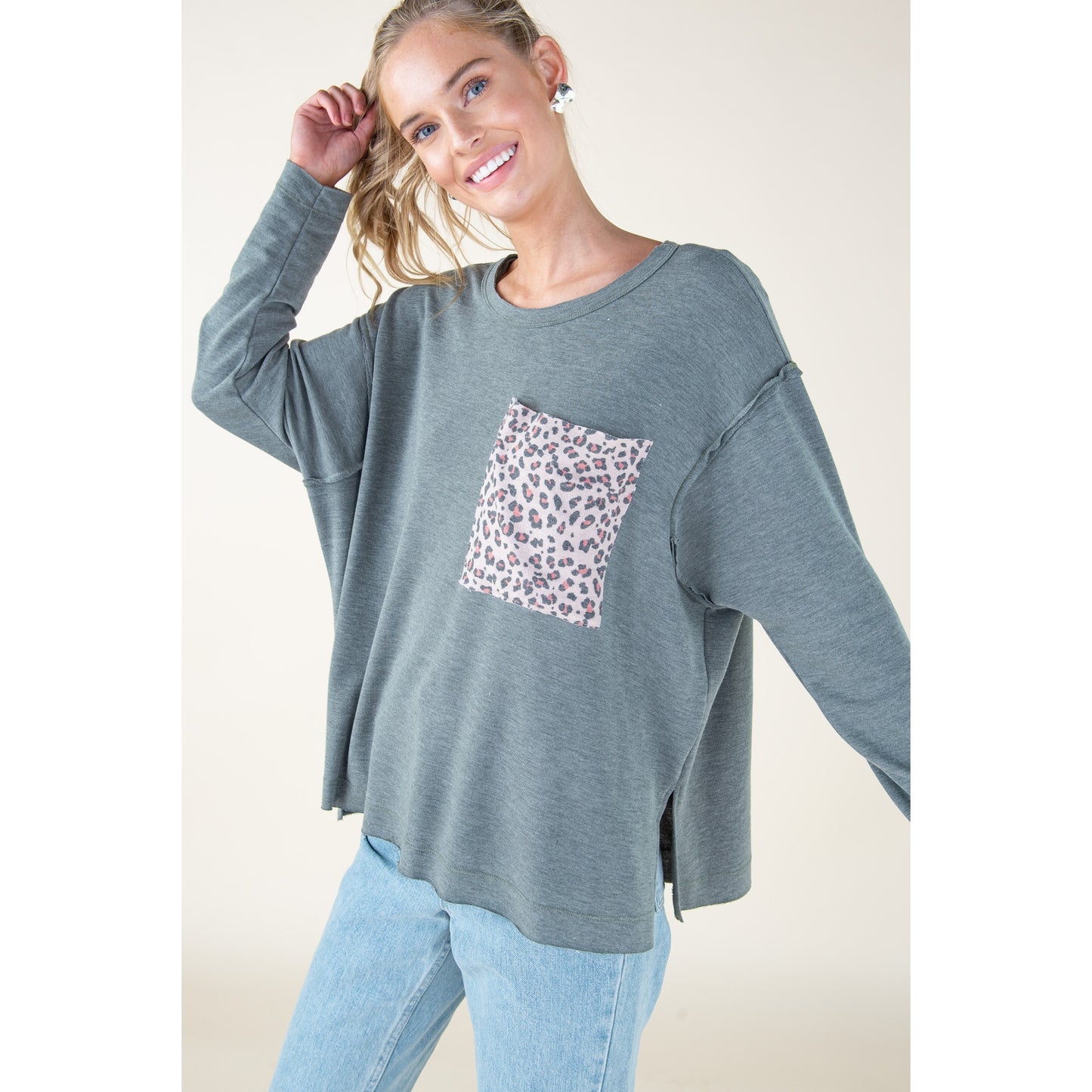 Olive Animal Print Pocket Top - Wild Luxe Boutique