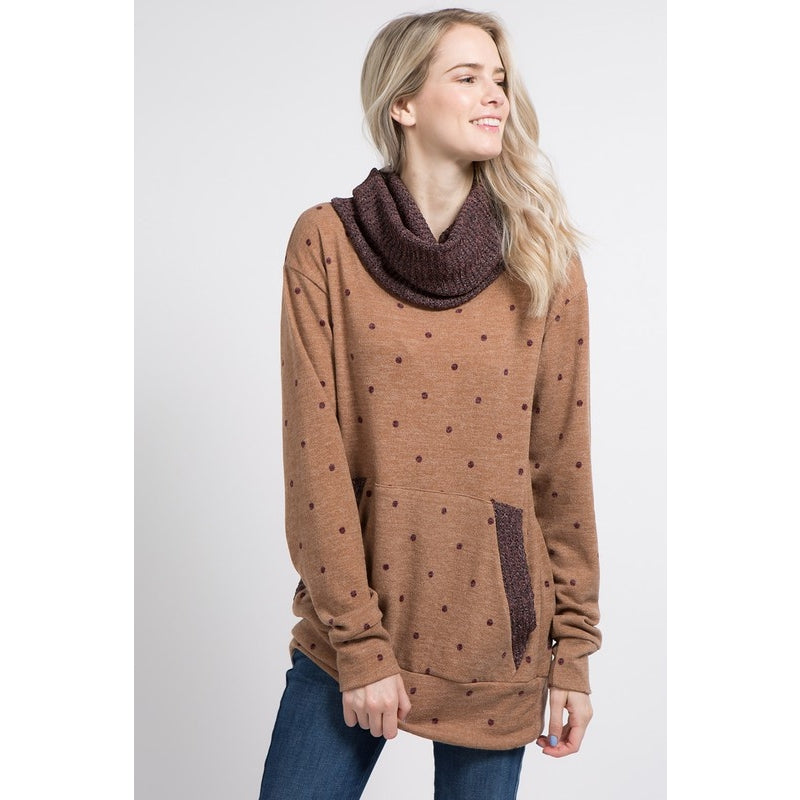 Polka-Dot Knit Cowl Neck Top - Wild Luxe Boutique