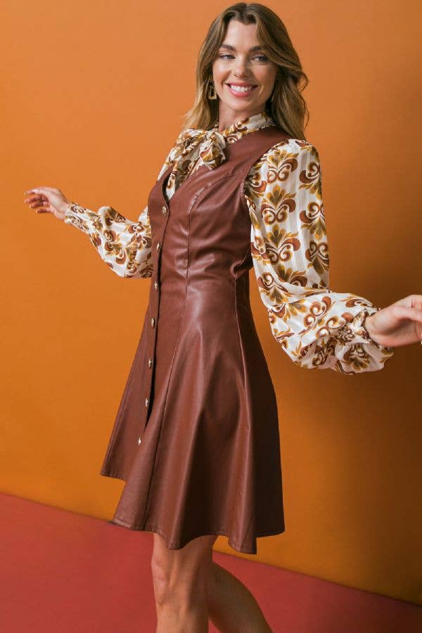 Brown Faux Leather Mini Dress