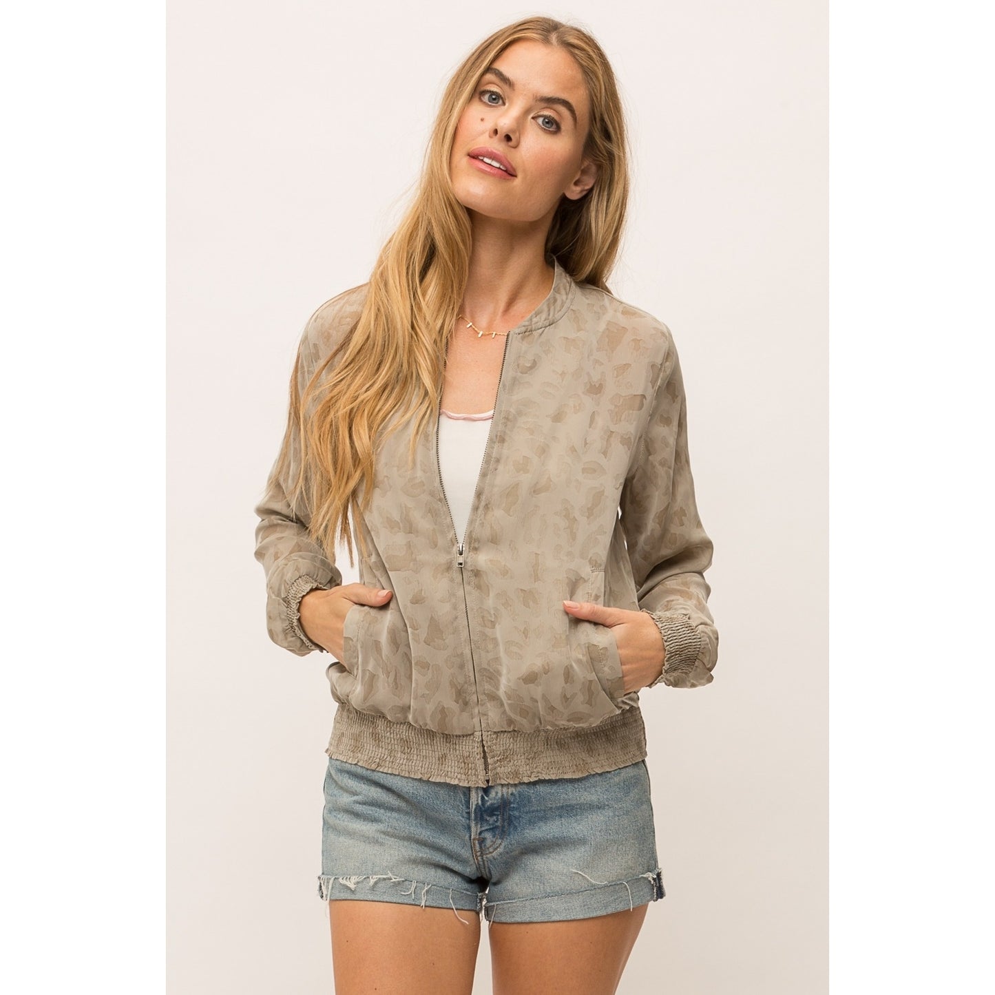Mocha Jacquard Leopard Sheer Bomber Jacket - Wild Luxe Boutique