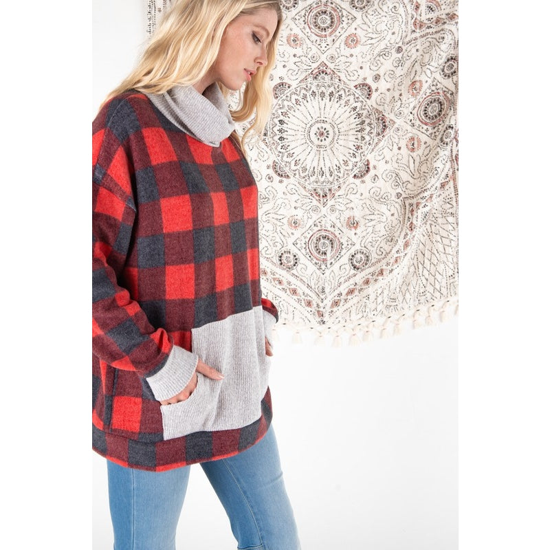 Oversized Buffalo Print Sweatshirt Top - Wild Luxe Boutique