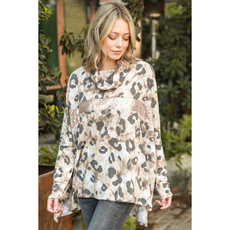 Leopard and Sequin Hi-Low Top - Wild Luxe Boutique
